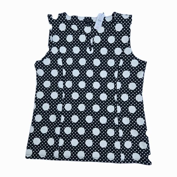Talbots Petite Small Black & White Polka Dot Sleeveless Tunic Blouse NWT - Picture 1 of 6